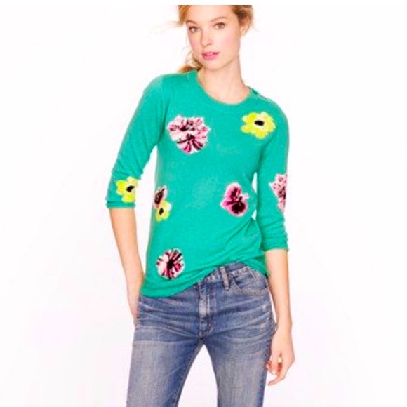 J. Crew Sweaters - J.crew Collection Floral Italian Cashmere Sweater, XS